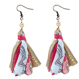 NEW Pink floral fabric tassel earrings