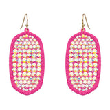 Hot Pink Oval Bling Paved Rhinestone earrings