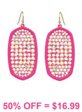 Hot Pink Oval Bling Paved Rhinestone earrings