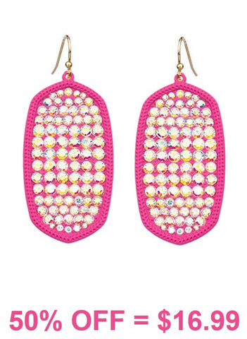 Hot Pink Oval Bling Paved Rhinestone earrings