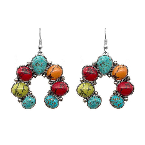 Colorful Stone Squash Blossom Earrings