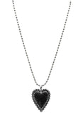 Black Stone Heart Pendant Ball Chain Necklace