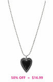 Black Stone Heart Pendant Ball Chain Necklace