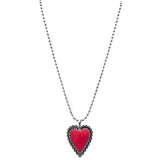 Red Stone Heart Pendant Ball Chain Necklace