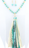 Turquoise crystal necklace with tassel