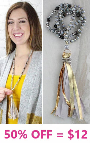 NEW ARRIVAL Grey crystal necklace with tassel