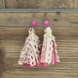 NEW ARRIVAL Pink fabric tassel earrings