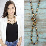 Mustard, Brown, Turquoise Crystal 60" Layering Necklace