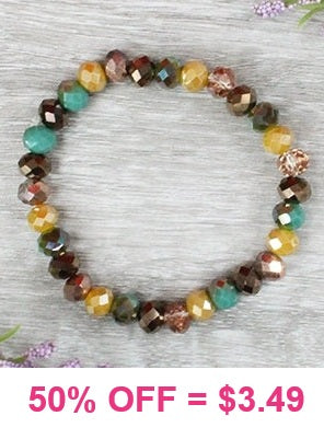 MUSTARD BROWN TURQUOISE CRYSTAL STRETCH BRACELET