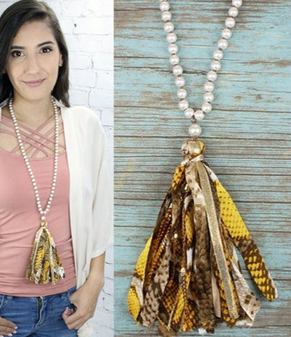 NEW ARRIVAL Pearl like Necklace with Mustard  Tassel