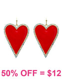 Red Heart enamel earrings with bling trim