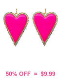 Hot Pink Heart earrings with bling trim