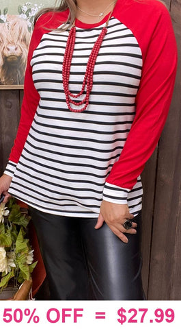 Striped Top with Red long sleeves