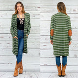 XL: Olive & White Striped Long Cardigan