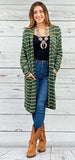 XL: Olive & White Striped Long Cardigan