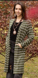 XL: Olive & White Striped Long Cardigan