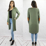 XL: Olive & White Striped Long Cardigan