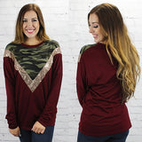 SMALL : Maroon, camo, sequin top