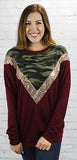 SMALL : Maroon, camo, sequin top