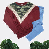 SMALL : Maroon, camo, sequin top