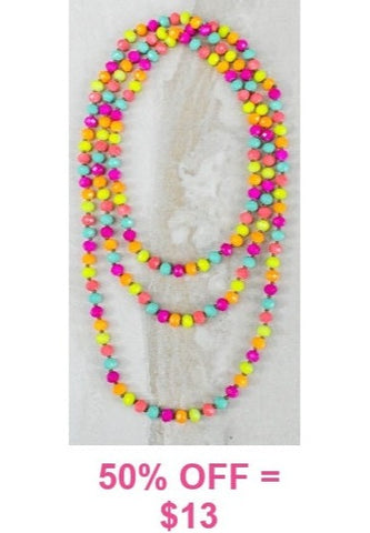 Colorful Neon Crystal Beaded 60" Layering Necklace