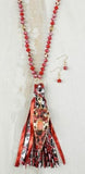 Red Beaded Necklace with Arrow Head & Tassel