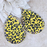 Yellow Leopard Teardrop earrings with bling trim