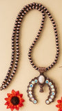 Copper Navajo Pearl Beaded Necklace with Bling Squash pendant