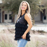 Black Sequin & Layered Tulle sleeveless top