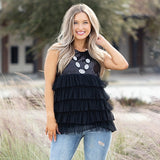 Black Sequin & Layered Tulle sleeveless top