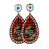 Red Plaid Merry Christmas y'all earrings