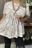 Taupe & White floral baby doll top