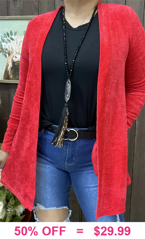 Red cardigan with pockets