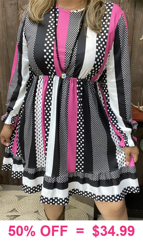 Pink, Black, White polka dot dress