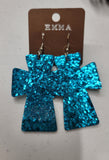 Turquoise Glitter Cross Earrings