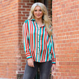 Serape Button Up with sequin shoulder detail