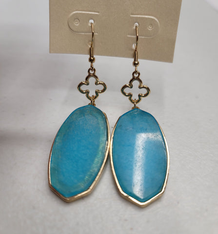 Aqua Oval Stone Earrings