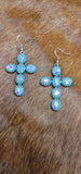 Turquoise trim bling cross earrings