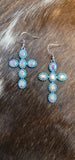 Turquoise trim bling cross earrings