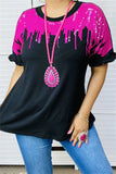 M, XL,3X : Black Top with cascading Hot Pink Sequins