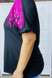 M, XL,3X : Black Top with cascading Hot Pink Sequins