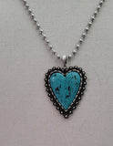 Turquoise Stone Heart pendant silver ball chain necklace