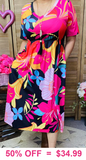 Pink Floral black maxi dress