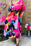 Pink Floral black maxi dress