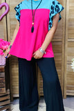 Pink & Turquoise blouse leopard cap sleeve