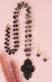 Crystal Necklace with Black Glitter Pendant