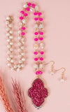 Crystal Necklace with Pink Glitter Pendant