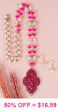 Crystal Necklace with Pink Glitter Pendant