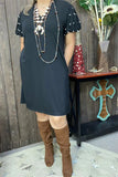 L, XL, 2X,3X Black Dress with pearl bubble sleeves