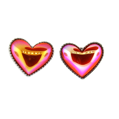 PINK Iridescent Heart Studs